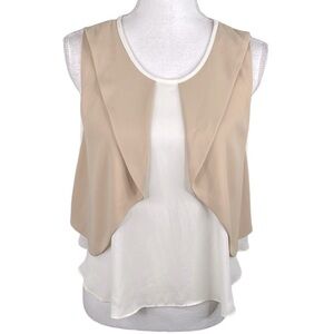 Zara Cream & Tan Cropped Sleeveless Top Size Small